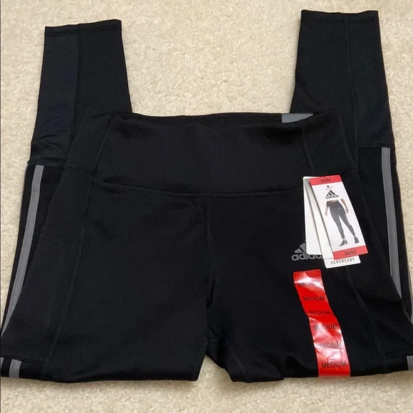 NWT Adidas Black Leggings with Gray Stripes - Picture 4 of 14